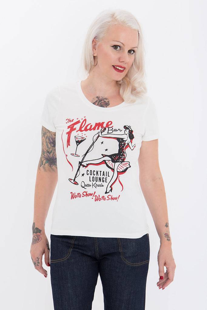 Queen Kerosin Kurzarm Shirt mit coolem Retro-Print «Flame Bar»