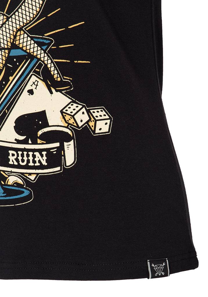 Queen Kerosin Kurzarm Shirt Mit Mehrfarbigem Retro-Print Und Logo-Patch «Mans Ruin»