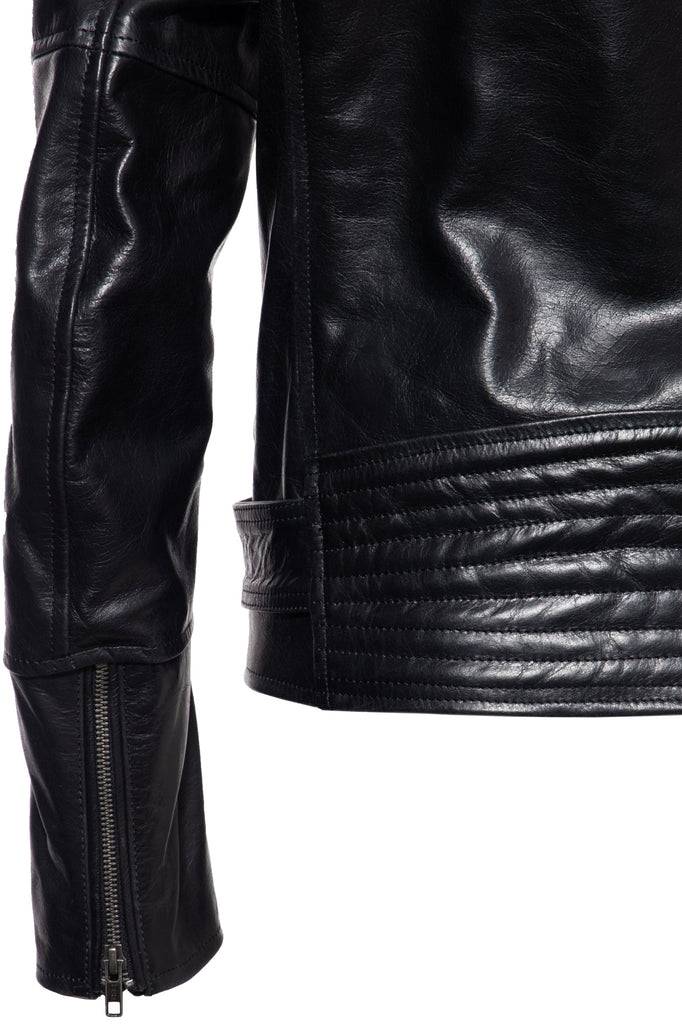 Queen Kerosin Lederjacke Mit Bikerkragen Und Gürtel Am Saum