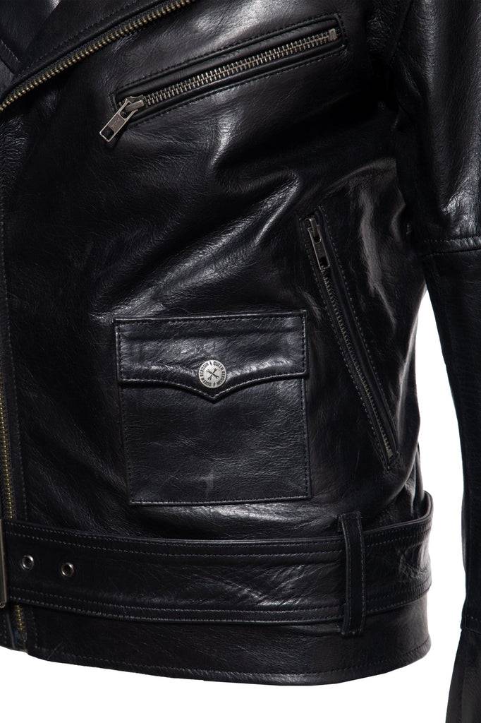 Queen Kerosin Lederjacke Mit Bikerkragen Und Gürtel Am Saum