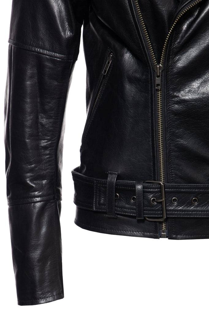 Queen Kerosin Lederjacke Mit Bikerkragen Und Gürtel Am Saum