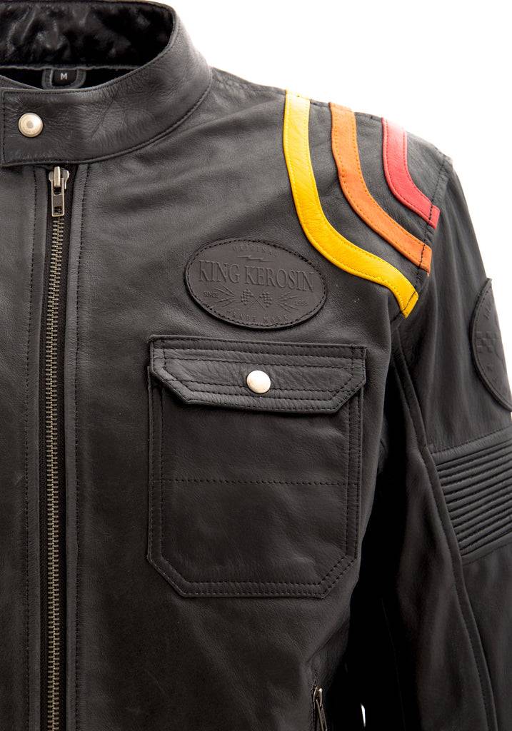 Queen Kerosin Lederjacke Mit Kontrastfarbigen Racer-Streifen