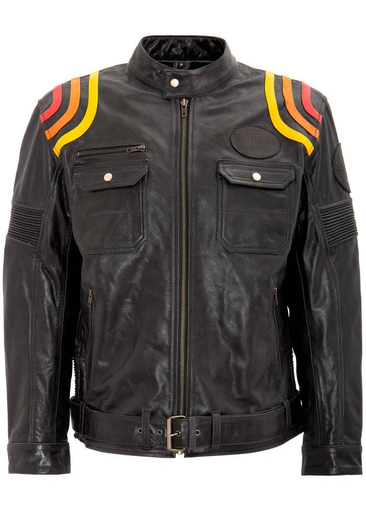 Queen Kerosin Lederjacke mit kontrastfarbigen Racer-Streifen