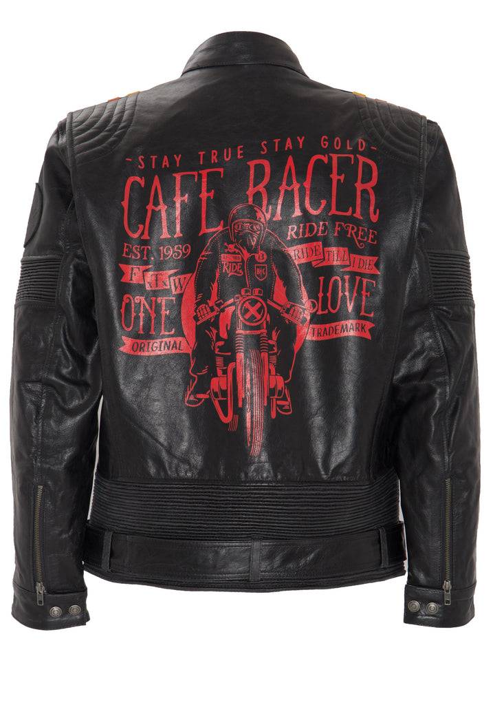 Queen Kerosin Lederjacke Print Und Racer-Streifen «Cafe Racer»