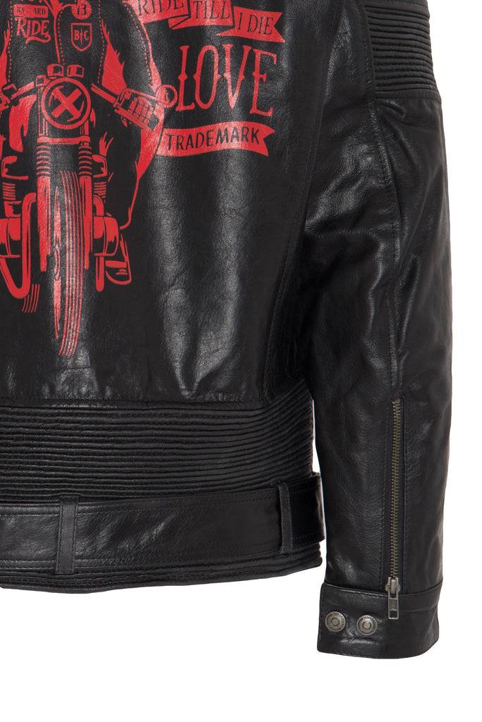 Queen Kerosin Lederjacke Print Und Racer-Streifen «Cafe Racer»