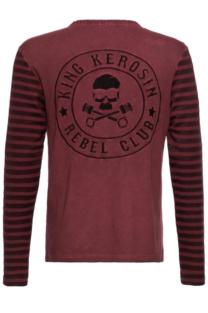 Queen Kerosin Longsleeve Mit Gestreiften Ärmeln Und Stickerei Im Rücken «Tough As Nails»