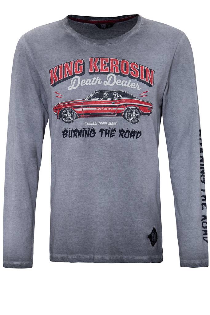 Queen Kerosin Longsleeve Shirt mit Prints und Oilwash-Effekten «Death Dealer»