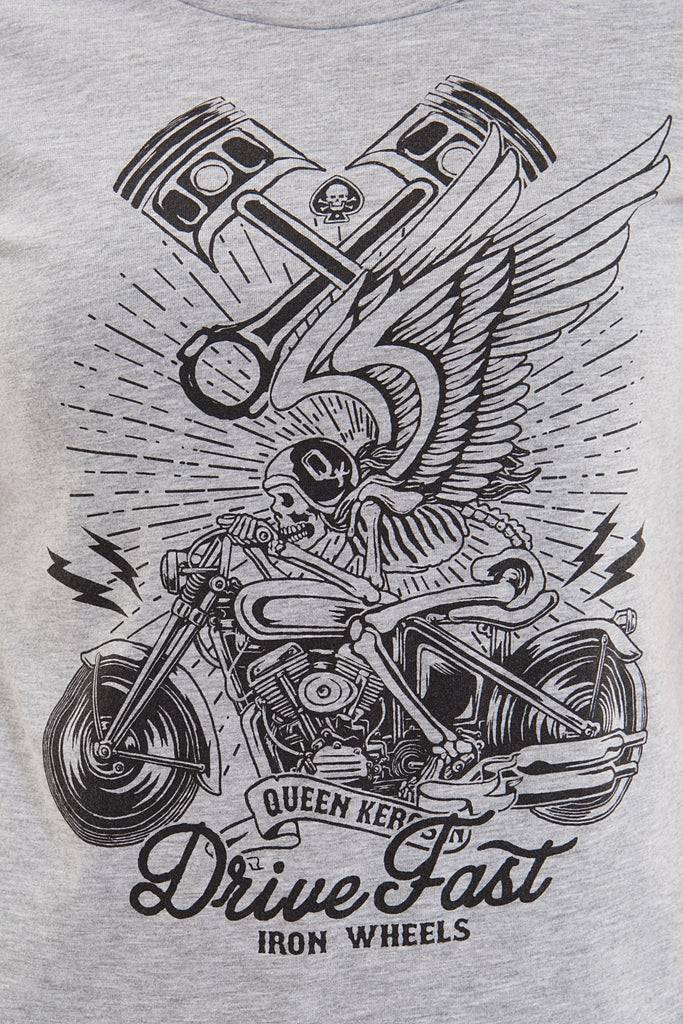 Queen Kerosin Melange Shirt Aus Melange Jersey Mit Front Motiv «Drive Fast»