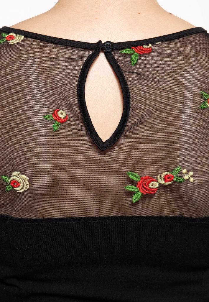 Queen Kerosin Mesh Bleistiftkleid Mit Rosen-Stickerei