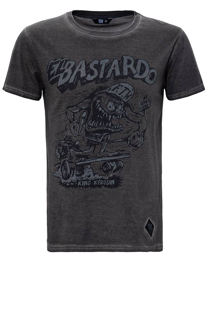 Queen Kerosin Oil Washed Print T-Shirt Im Used Look «El Bastardo»