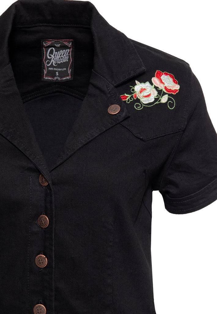 Queen Kerosin 50s Swing Jeanskleid Mit Stickerei