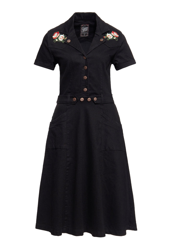 Queen Kerosin 50s Swing Jeanskleid mit Stickerei