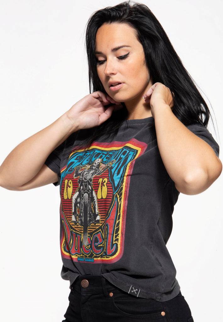 Queen Kerosin Acid Wash T-Shirt «Hit The Road Queen»