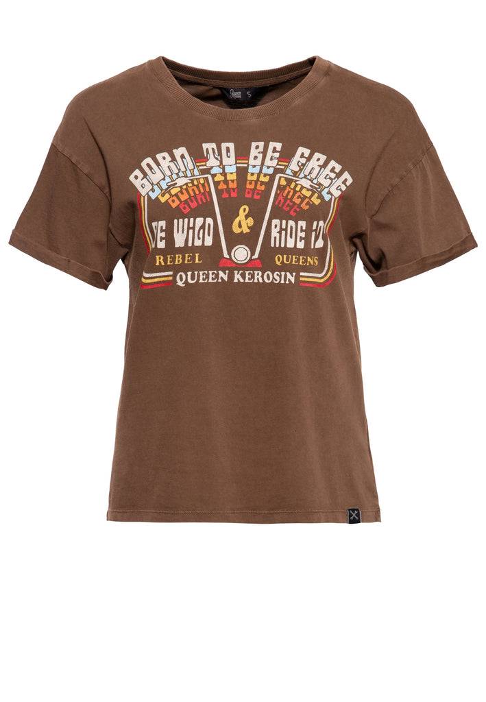 Queen Kerosin Acidwash T-Shirt «Free Born»