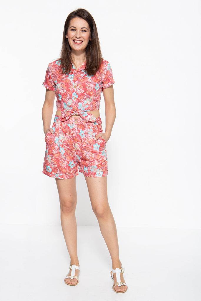 Queen Kerosin Bluse Mit Tropischem Muster