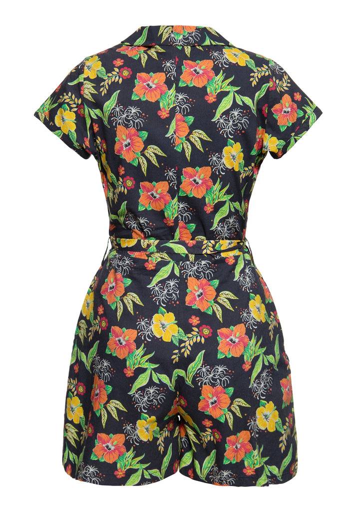 Queen Kerosin Blusen Jumpsuit «Hibiscus Black»