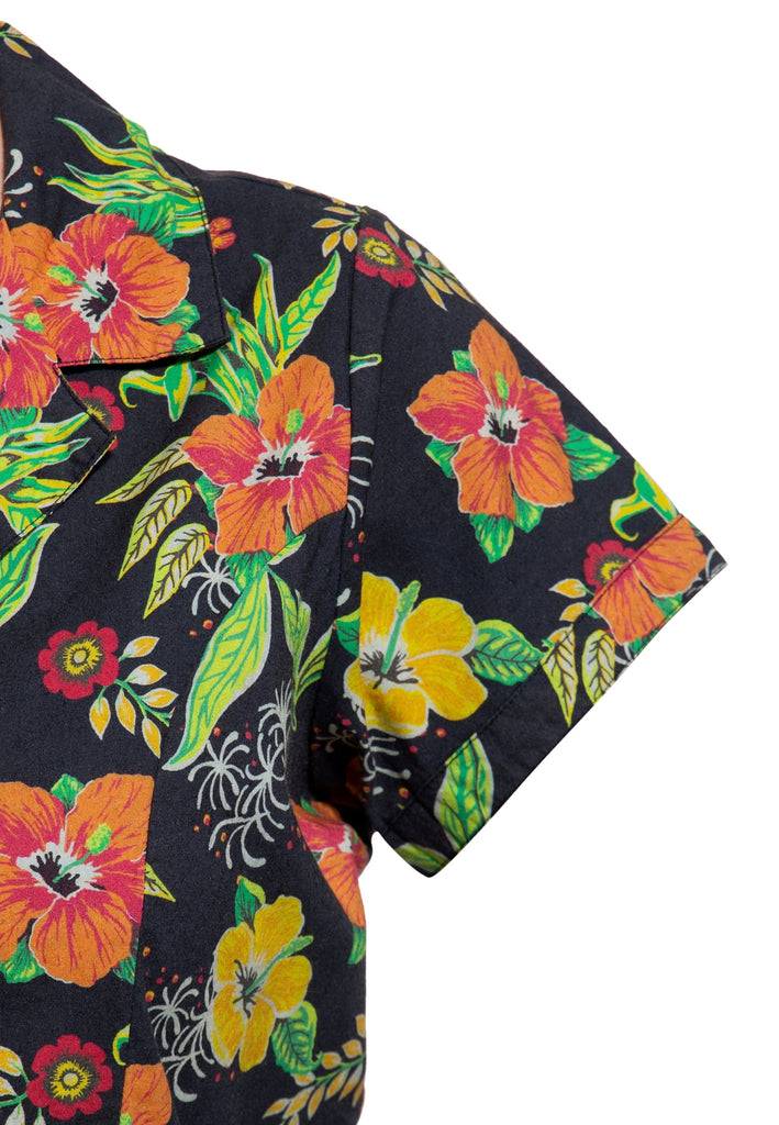 Queen Kerosin Blusen Jumpsuit «Hibiscus Black»