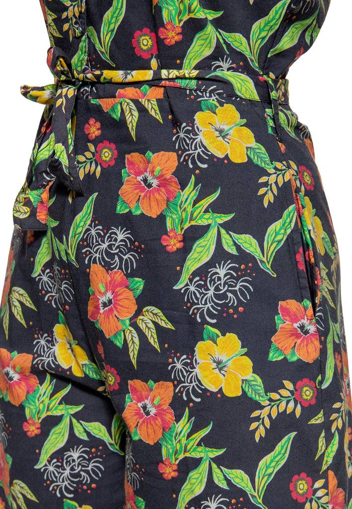 Queen Kerosin Blusen Jumpsuit «Hibiscus Black»