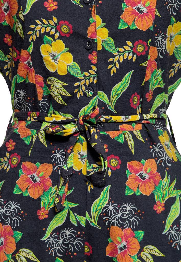 Queen Kerosin Blusen Jumpsuit «Hibiscus Black»