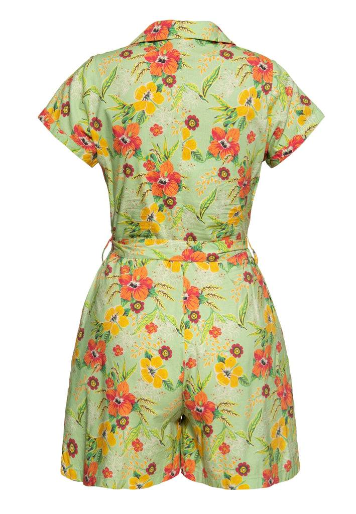 Queen Kerosin Blusen Jumpsuit «Hibiscus Mint»