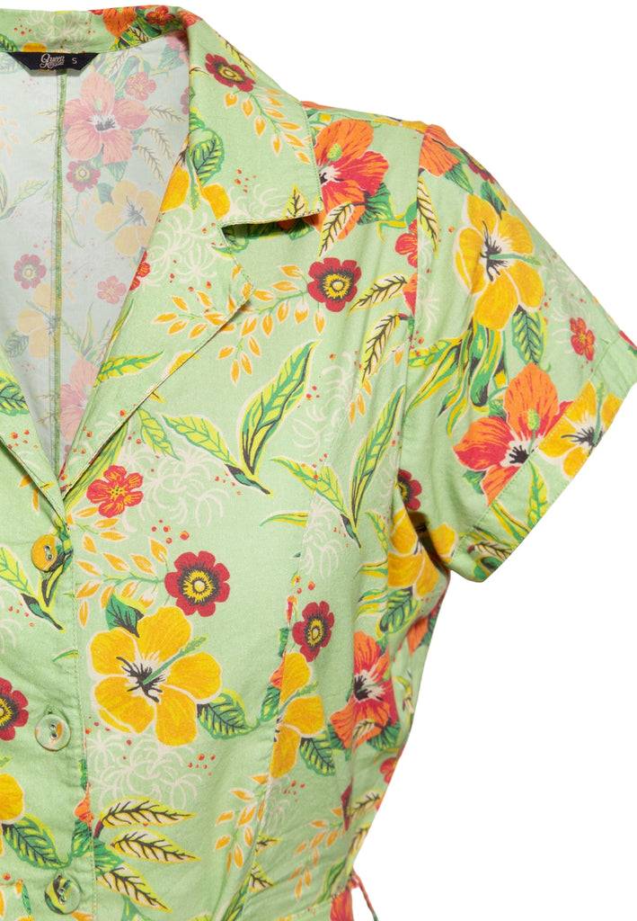 Queen Kerosin Blusen Jumpsuit «Hibiscus Mint»