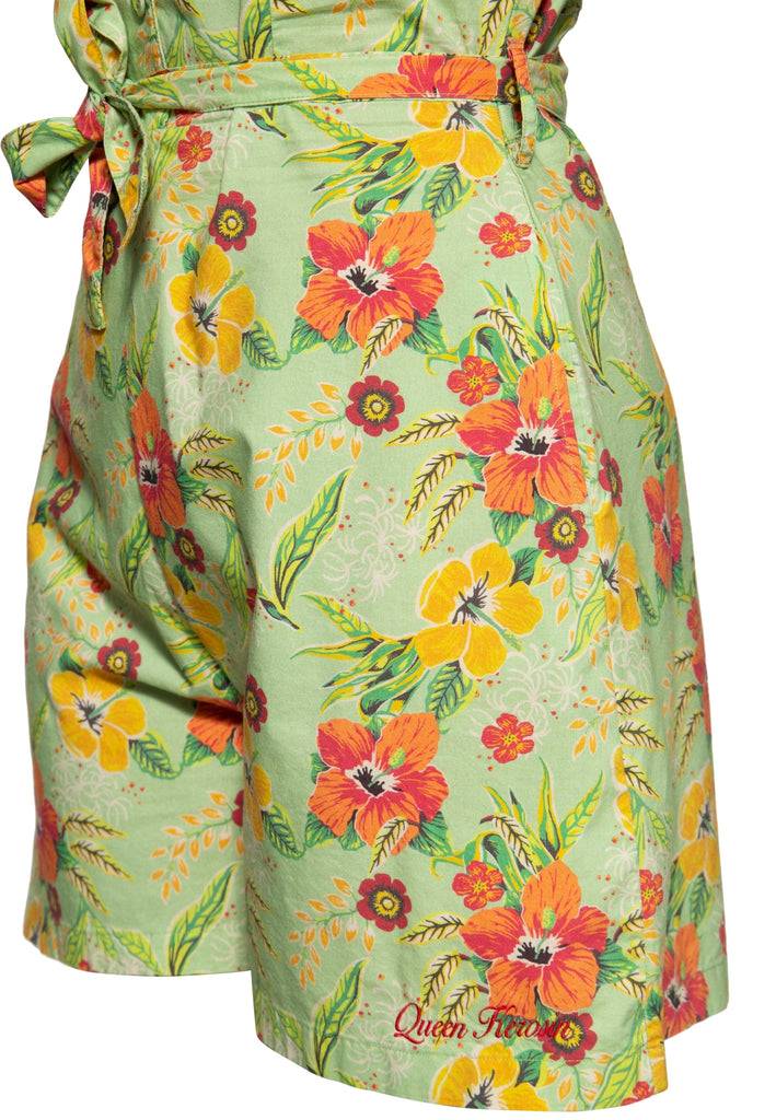 Queen Kerosin Blusen Jumpsuit «Hibiscus Mint»