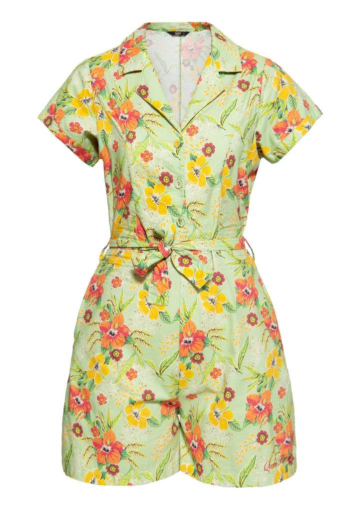 Queen Kerosin Blusen Jumpsuit «Hibiscus Mint»