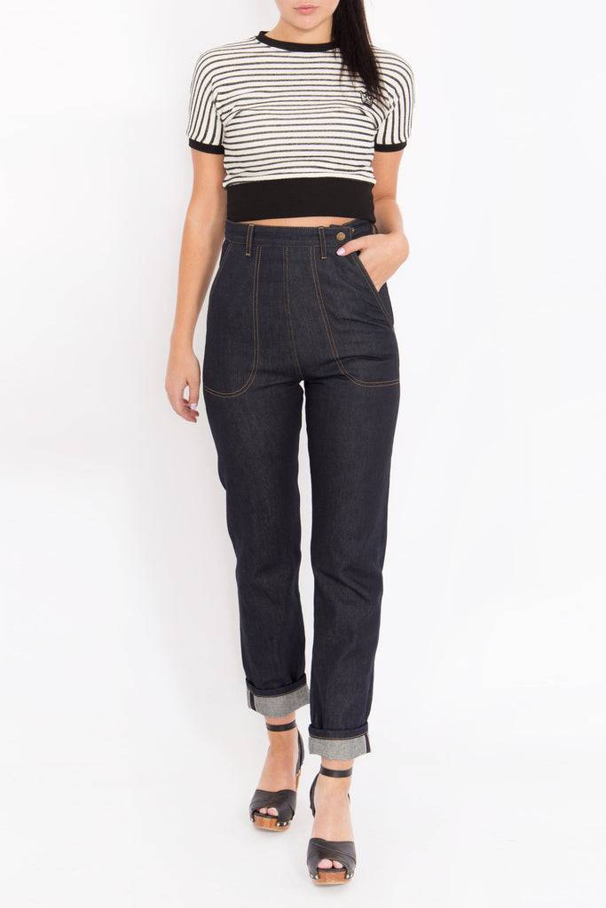 Queen Kerosin Cropped Pullover Mit Streifen