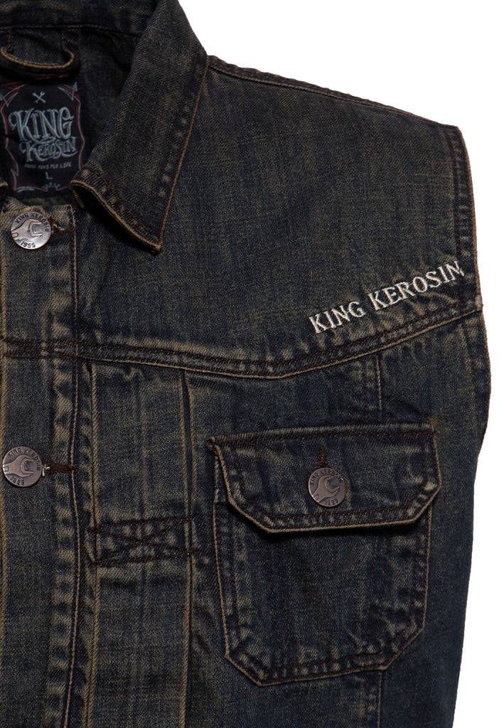 Queen Kerosin Denim Weste Stickerei «Motor State»