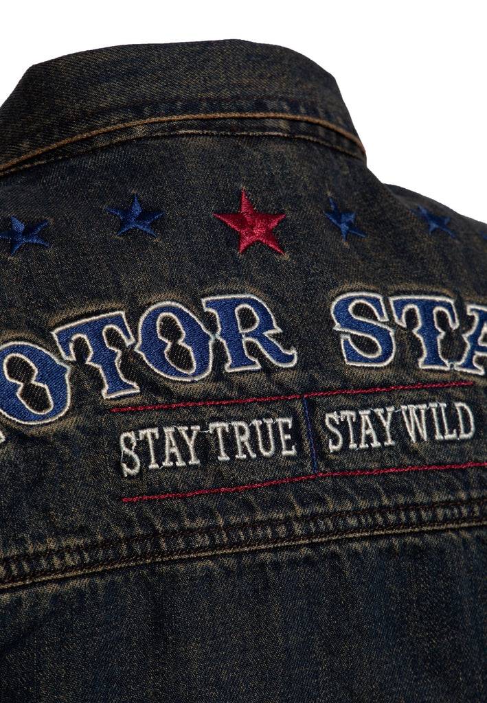 Queen Kerosin Denim Weste Stickerei «Motor State»