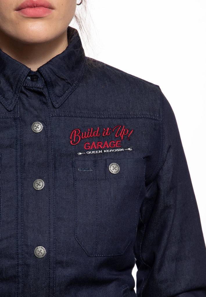 Queen Kerosin Denimhemd Mit Stickerei «Build It Up»