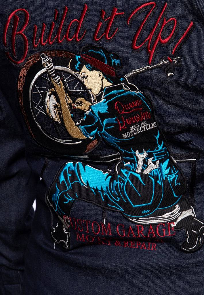 Queen Kerosin Denimhemd Mit Stickerei «Build It Up»