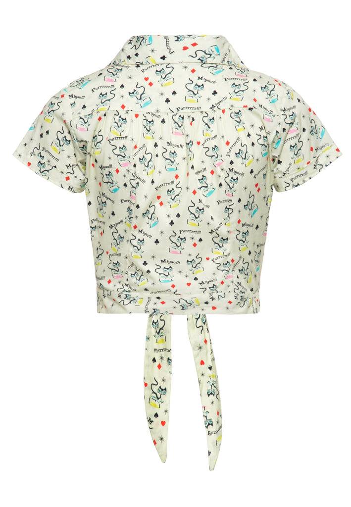 Queen Kerosin Hawaiibluse «Retro Cats»