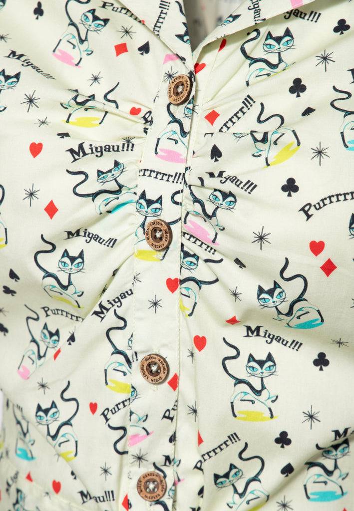 Queen Kerosin Hawaiibluse «Retro Cats»