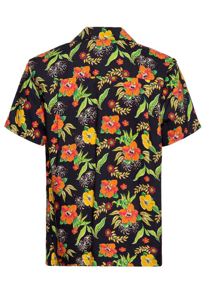 Queen Kerosin Hawaiihemd «Hibiscus Black»