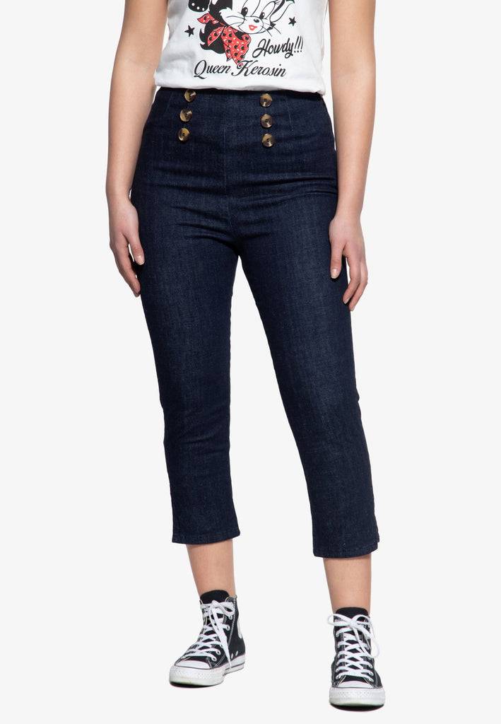 Queen Kerosin High Waist Capri Jeanshose