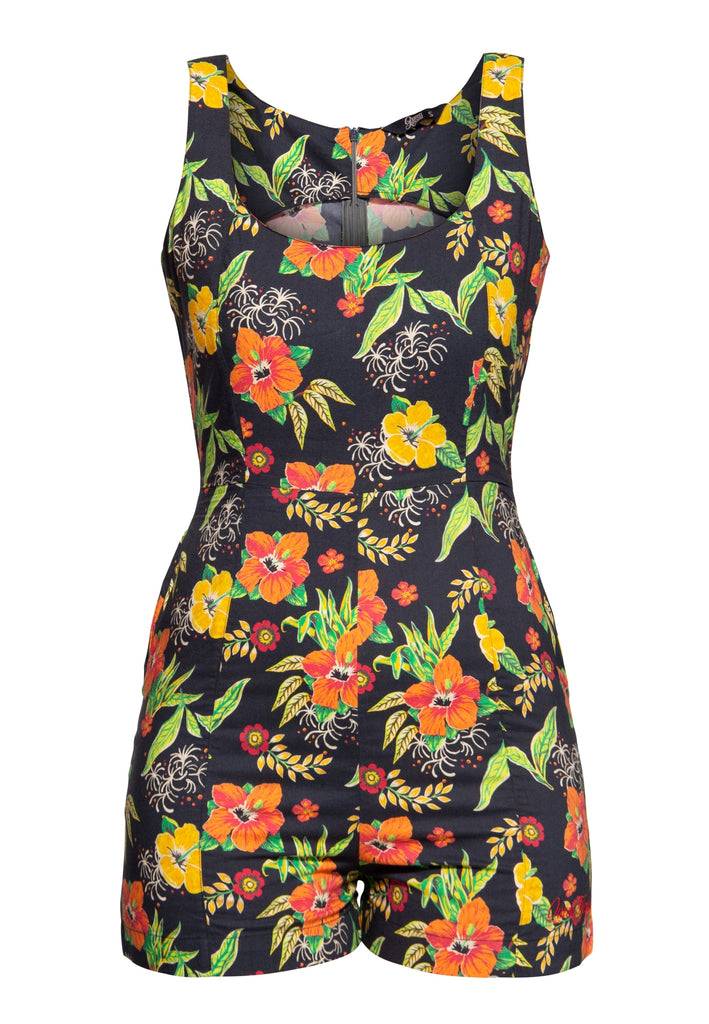 Queen Kerosin Jumpsuit «Hibiskus Black»