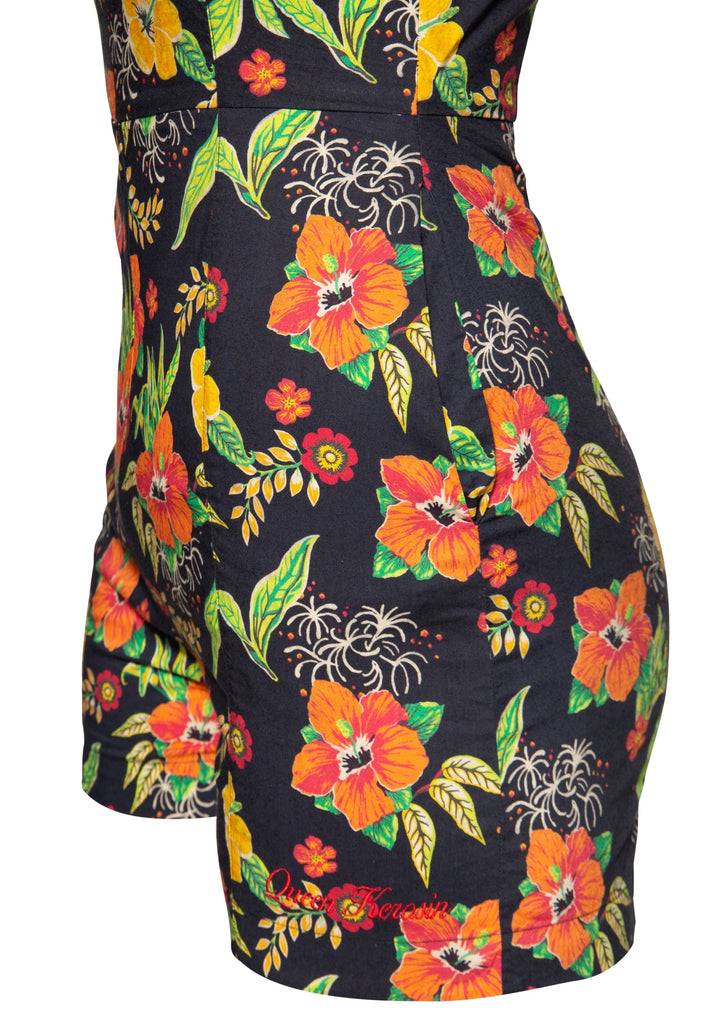 Queen Kerosin Jumpsuit «Hibiskus Black»