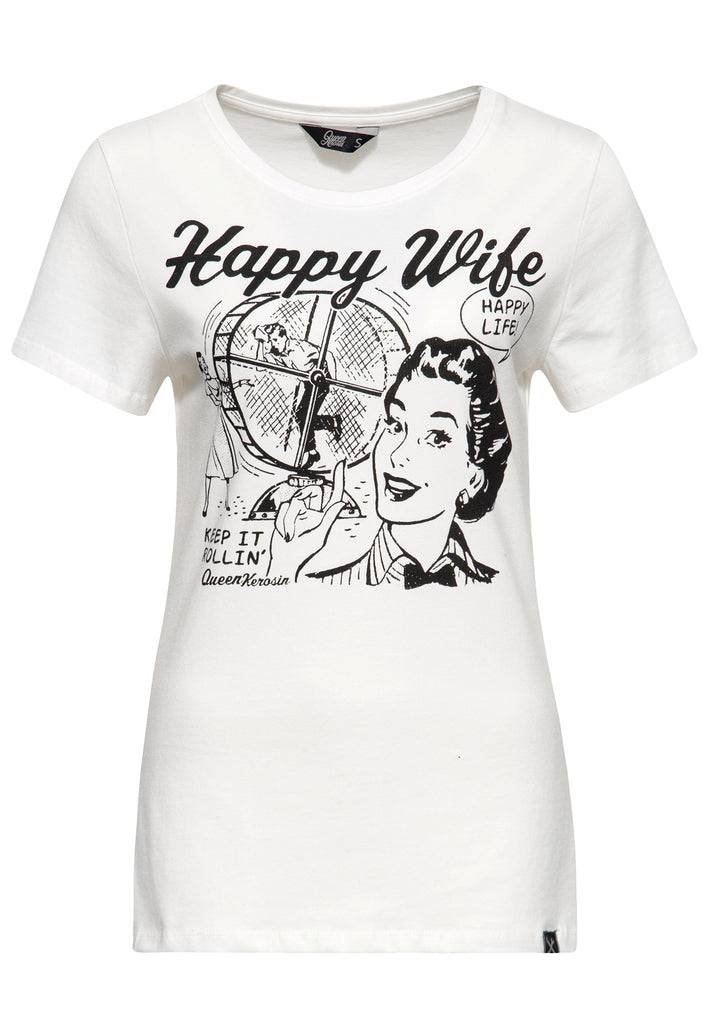 Queen Kerosin Print T-Shirt «Happy Wife»