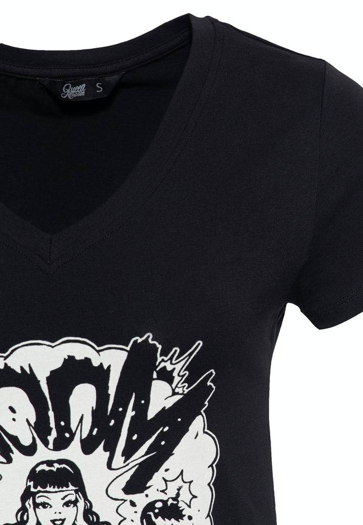 Queen Kerosin Printshirt Mit V-Ausschnitt «Boom»