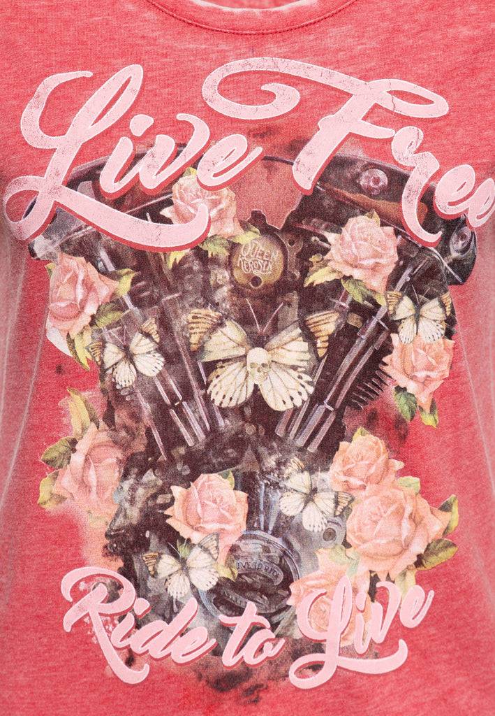 Queen Kerosin Roll-Up Sleeve T-Shirt «Ride To Live»