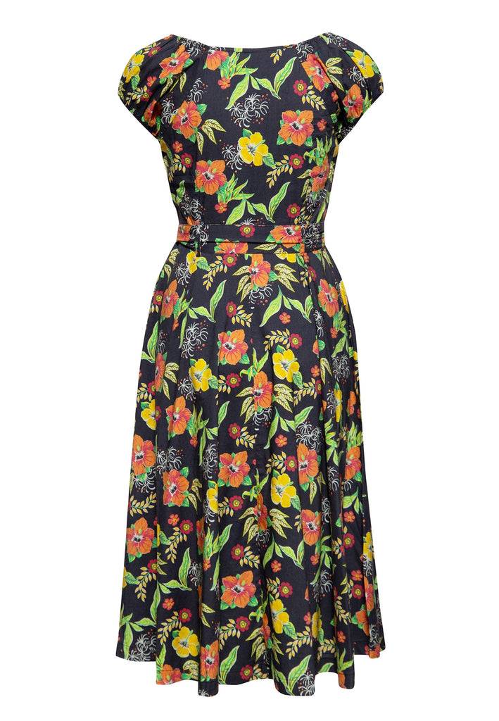 Queen Kerosin Swing Kleid «Hibiskus Black»