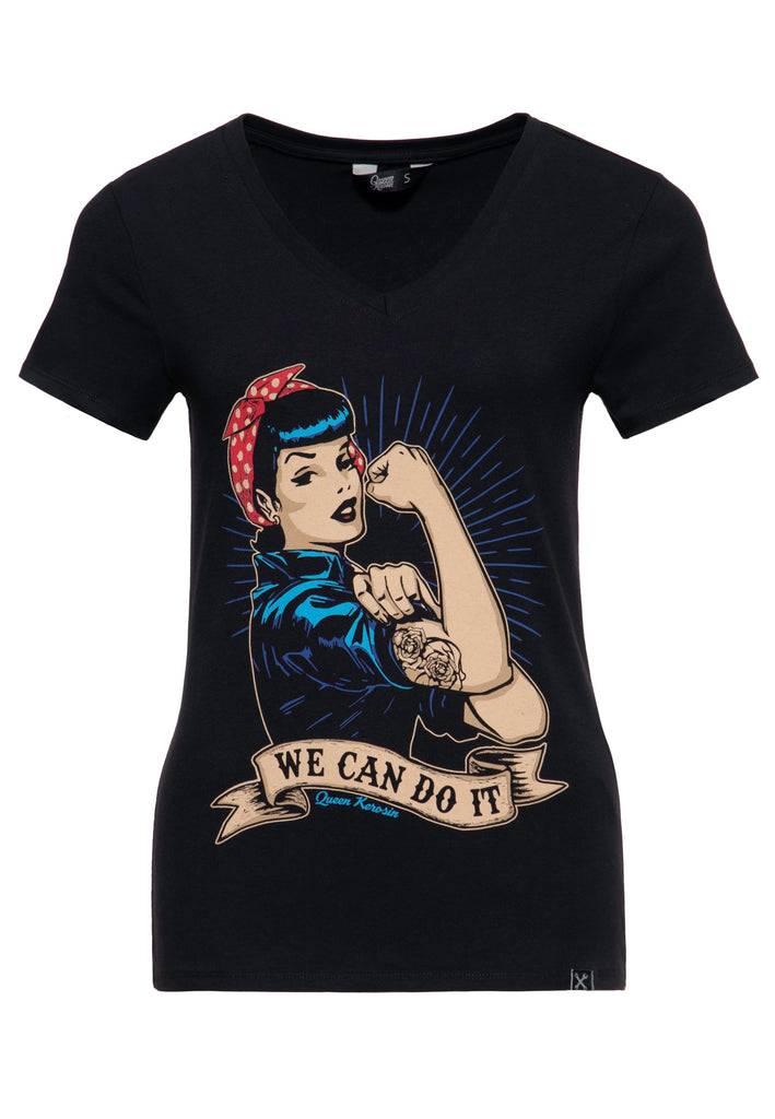 Queen Kerosin T-Shirt mit Retro-Print «We can do it»
