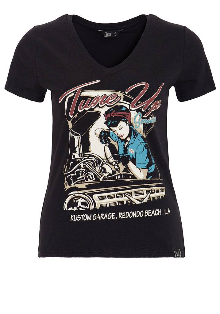 Queen Kerosin T-Shirt Mit V-Ausschnitt «Tune Up»