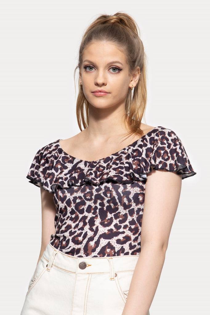 Queen Kerosin Volant Top Mit Leo-Muster