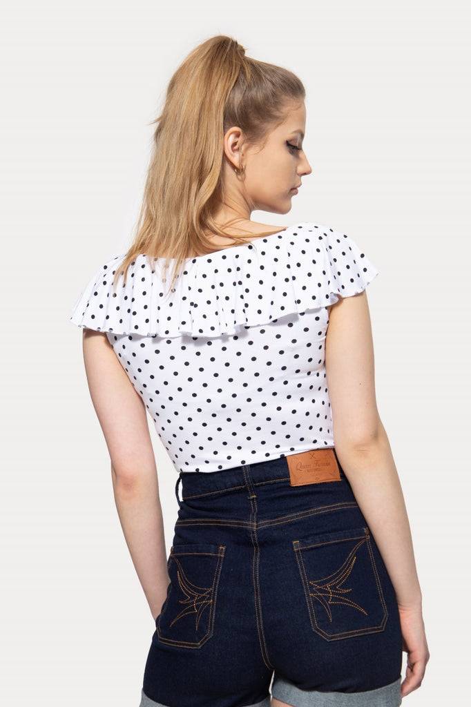 Queen Kerosin Volant Top Mit Polka Dots