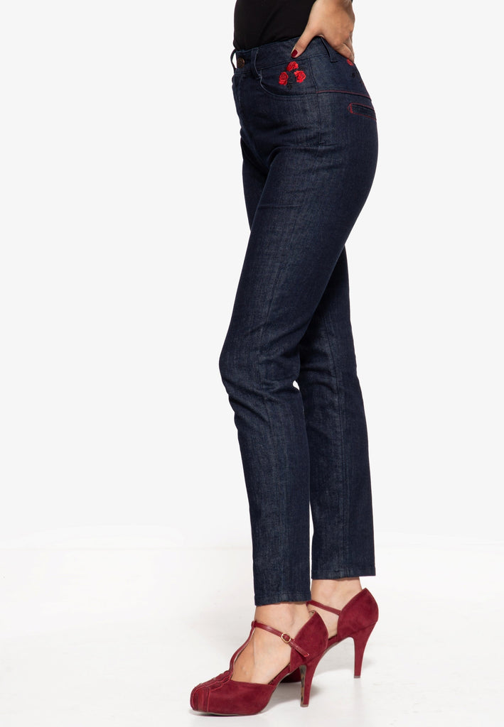 Queen Kerosin Western Jeanshose «Roses»