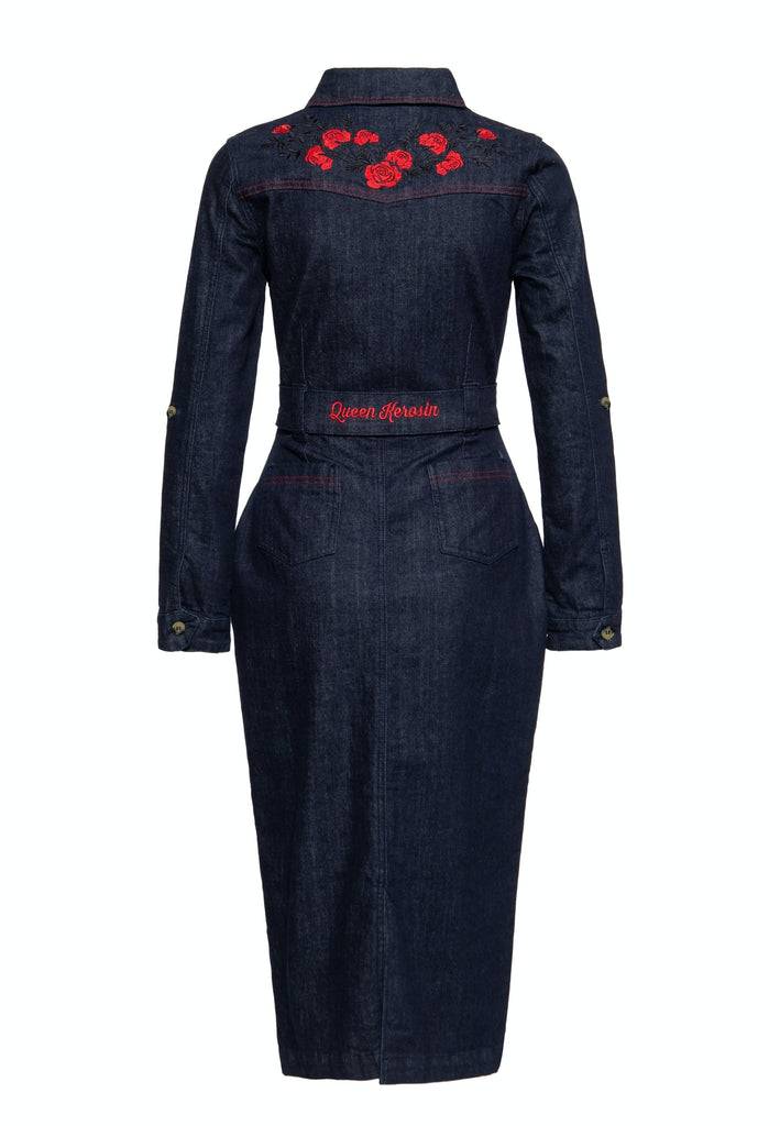 Queen Kerosin Western Pencil Kleid «Roses»