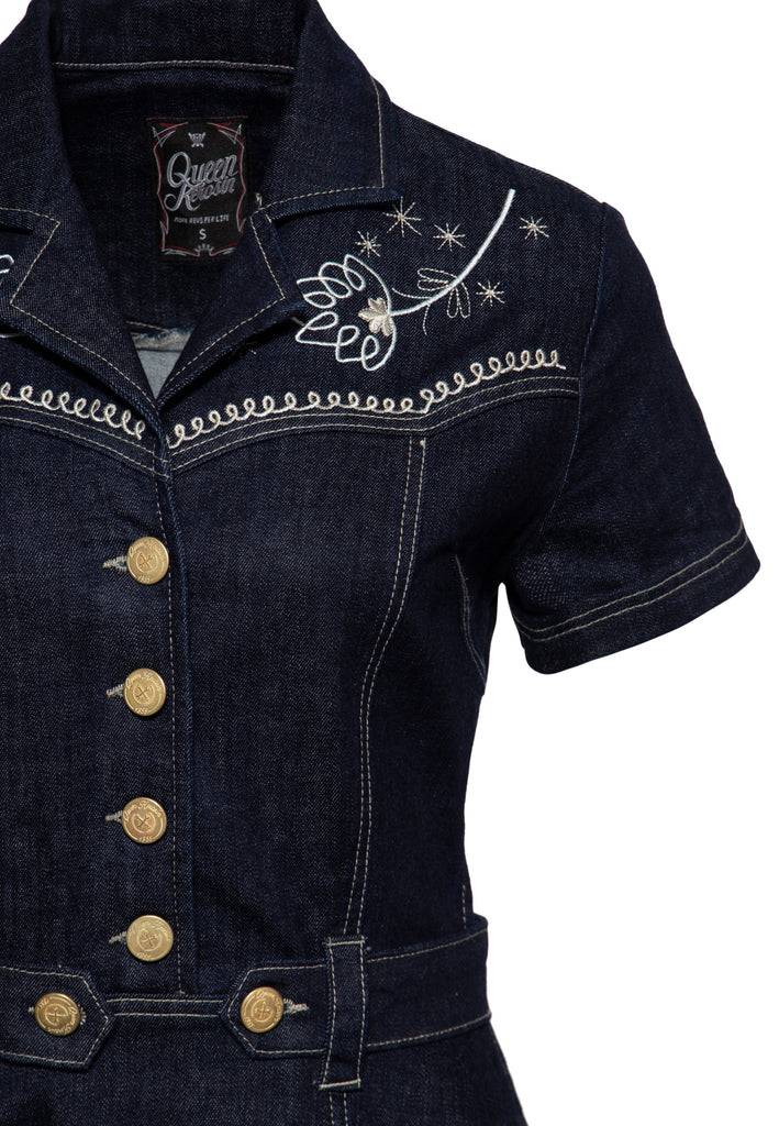 Queen Kerosin Western Swing Kleid Mit Stickerei