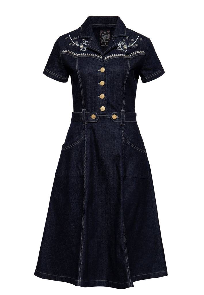 Queen Kerosin Western Swing Kleid mit Stickerei